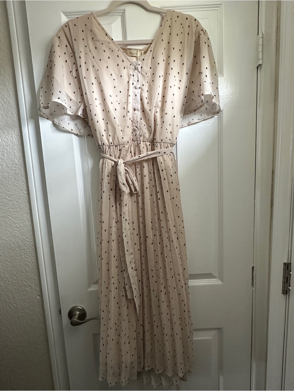 Roolee NWT XXXL Ivory Polka Dot Flutter Sleeve Midi Dress